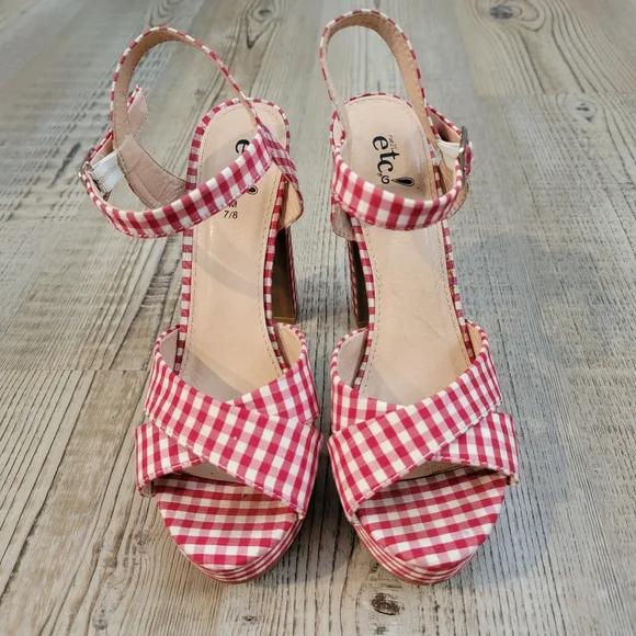 Rue 21 Red and White Gingham Checkered Patterned Heels Size 7/8 - Picture 4 of 5